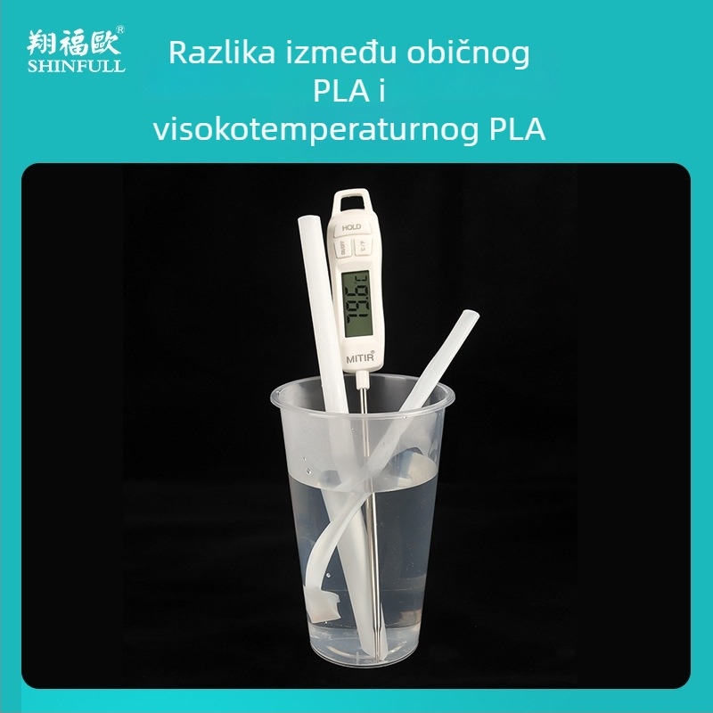 Ekološki prihvatljiva biorazgradiva slamka PLA, otporna na temperature do 80°C, jednokratna slamka za čaj s mlijekom, PLA papirnata omotnica, pojedinačno pakirana.
