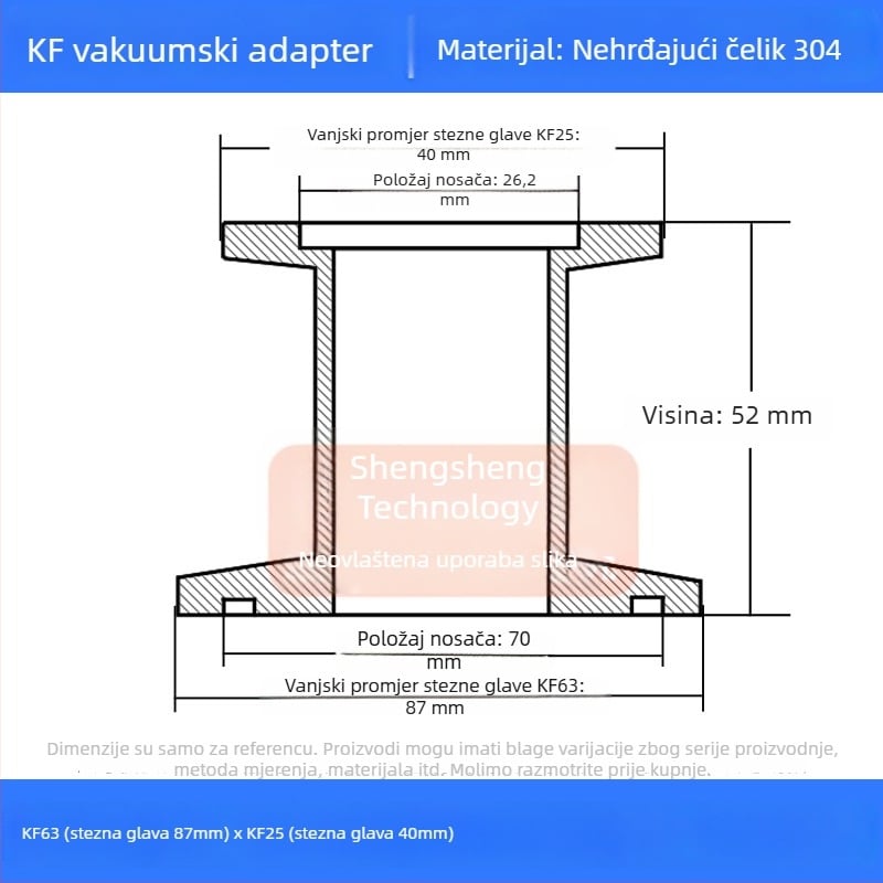 304 nehrđajući čelik vakuumski reducijski spoj KF40 brzo povezivanje cijevi zavarivanje