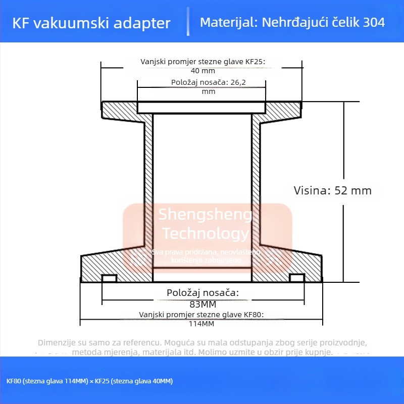 304 nehrđajući čelik vakuumski reducijski spoj KF40 brzo povezivanje cijevi zavarivanje