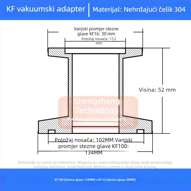 304 nehrđajući čelik vakuumski reducijski spoj KF40 brzo povezivanje cijevi zavarivanje