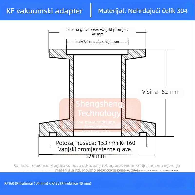 304 nehrđajući čelik vakuumski reducijski spoj KF40 brzo povezivanje cijevi zavarivanje
