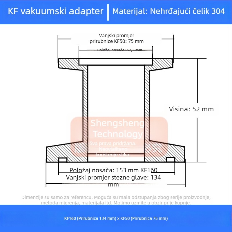 304 nehrđajući čelik vakuumski reducijski spoj KF40 brzo povezivanje cijevi zavarivanje