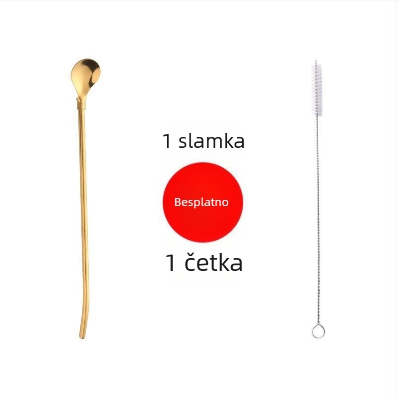 Žličica za slamke od nehrđajućeg čelika 304 – dvostruko u jednome za miješanje sokova, pića i mlijeka