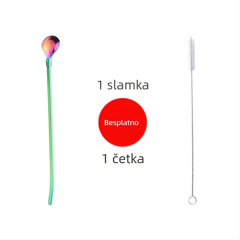 Žličica za slamke od nehrđajućeg čelika 304 – dvostruko u jednome za miješanje sokova, pića i mlijeka