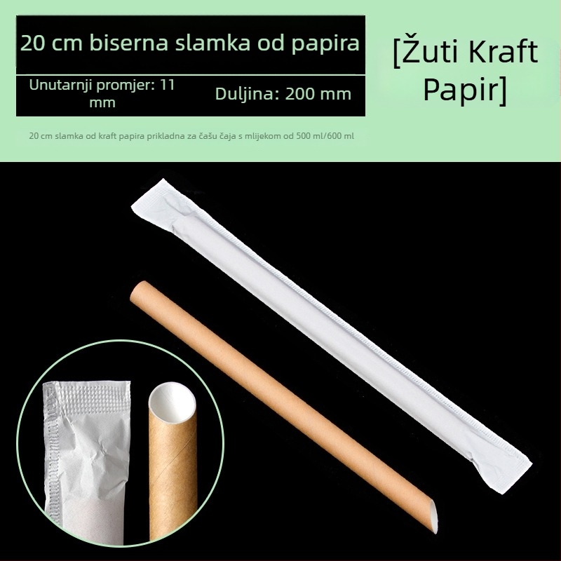 Biodegradibilna jednokratna papirna slamka, pojedinačno zapakirana, bijela i žuta, prehrambene kvalitete, za čaj s perlama.