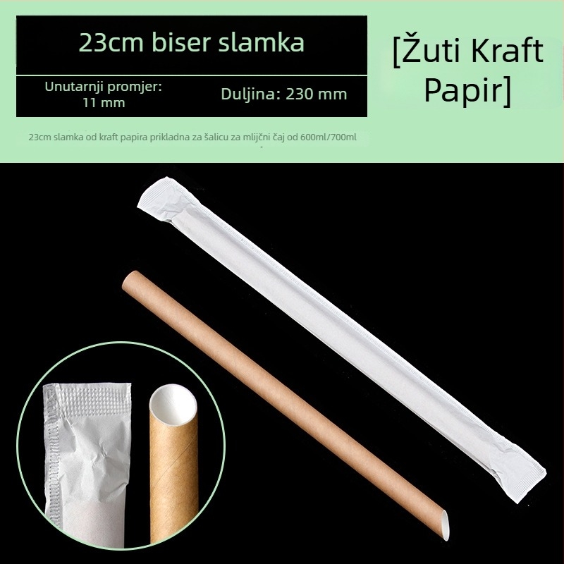 Biodegradibilna jednokratna papirna slamka, pojedinačno zapakirana, bijela i žuta, prehrambene kvalitete, za čaj s perlama.