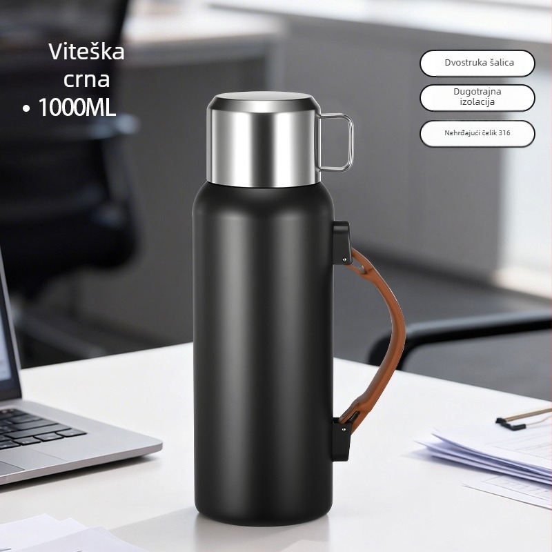 Muški termos za vanjsku upotrebu, kapacitet 1500 ml, unutarnji od 316 nerđajućeg čelika, odjeljak za čaj, vakuumska izolacija, pogodan za automobil, personalizirani dar