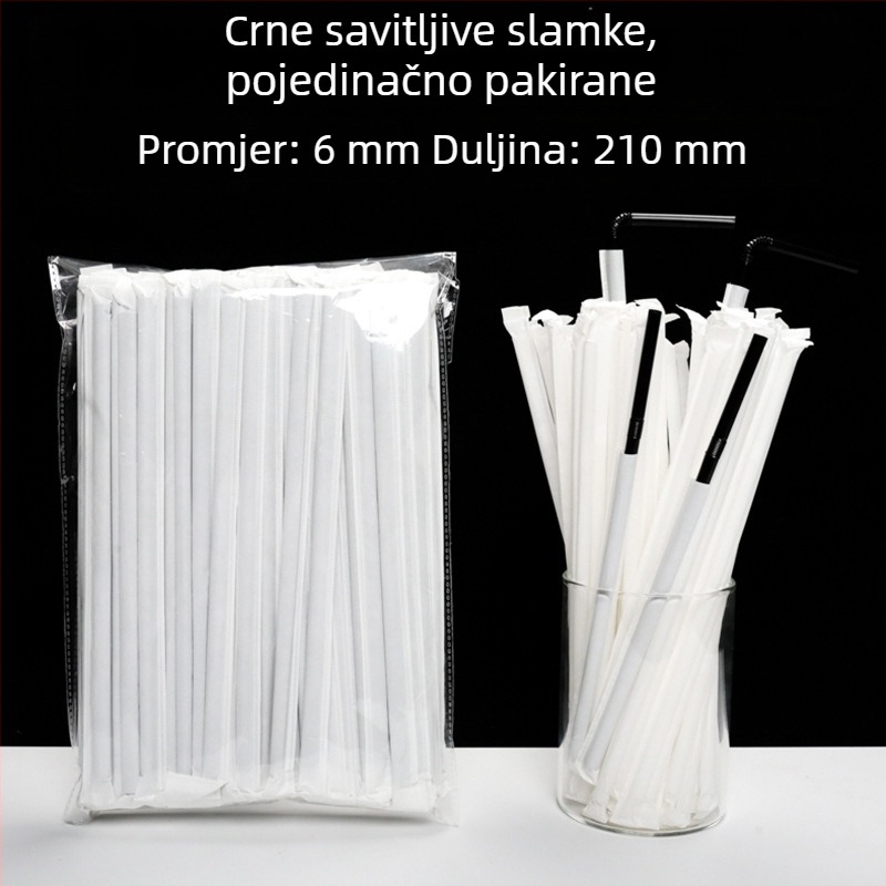Jednokratna plastična slamka s savitljivim krajem, bijela, pojedinačno pakirana u papirnatu ambalažu, promjer 6 mm, za trudnice.
