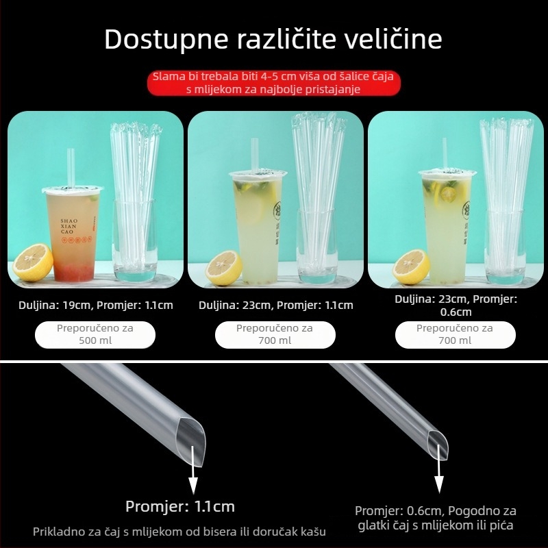 Jednokratne slamke za čaj s mlijekom, grube i fine, individualno pakirane, biološki razgradive, pogodne za napitke poput soka i kave, veleprodaja.