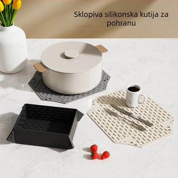 Sklopiva silikon podmetač za odvodnjavanje i sušenje posuđa – za stol, posuđe i šalice – zaštita od opeklina, toplinska izolacija, kružni ili pravokutni oblik