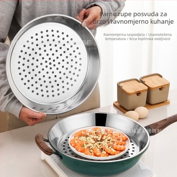Nehrđajući čelični pladanj za parenje wok, višenamjenska mreža s finim otvorima, kružni odvod vode
