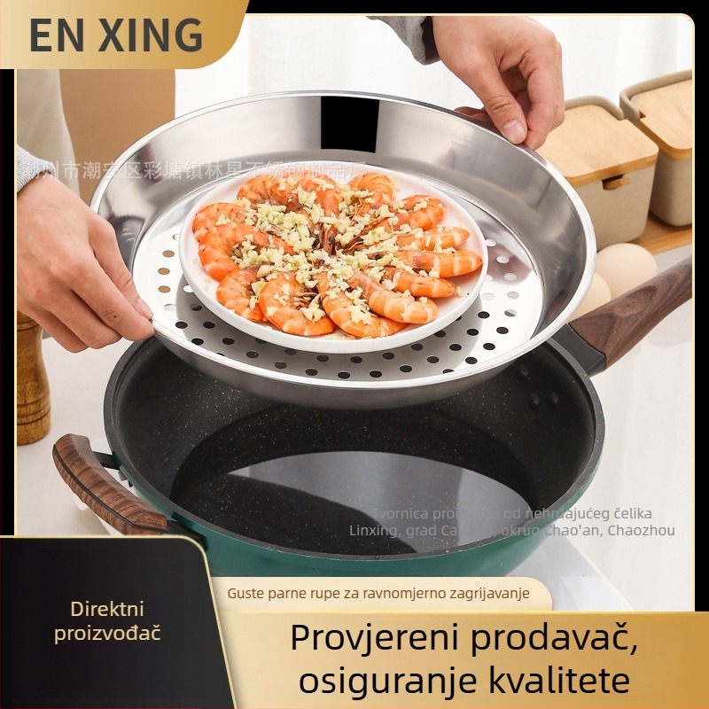 Nehrđajući čelični pladanj za parenje wok, višenamjenska mreža s finim otvorima, kružni odvod vode