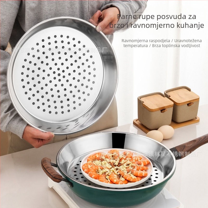 Nehrđajući čelični pladanj za parenje wok, višenamjenska mreža s finim otvorima, kružni odvod vode