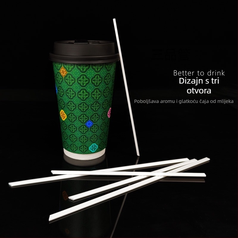 Jednokratna PLA trostruko složena špicasta slamka za bubble tea, kavu i čaj s mlijekom, biološki razgradiva