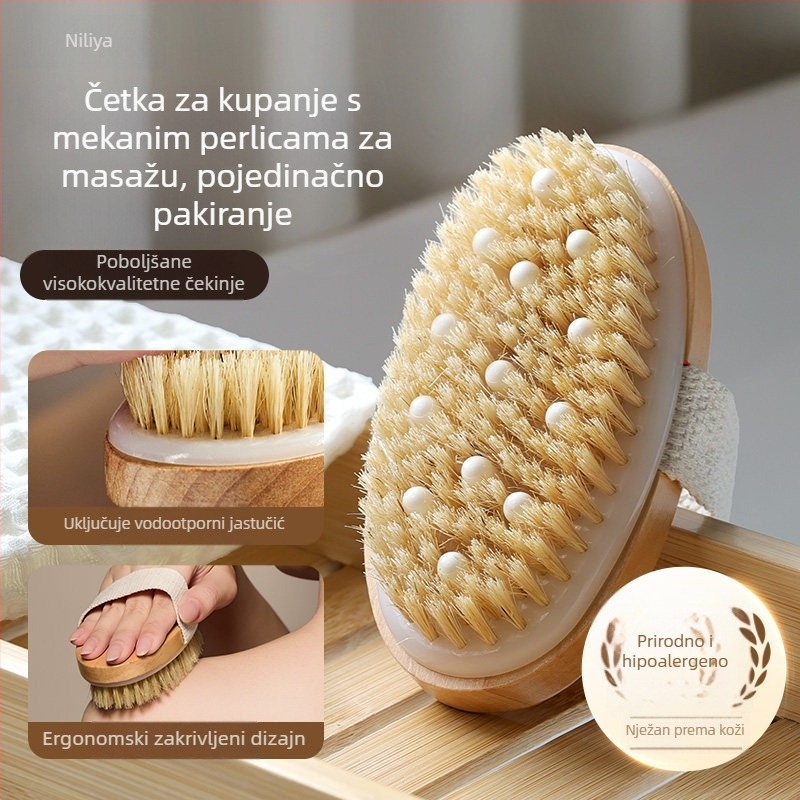 Četka za kupanje s dlakama divlje svinje – za tijelo, tuš i masažu, ručna za čišćenje