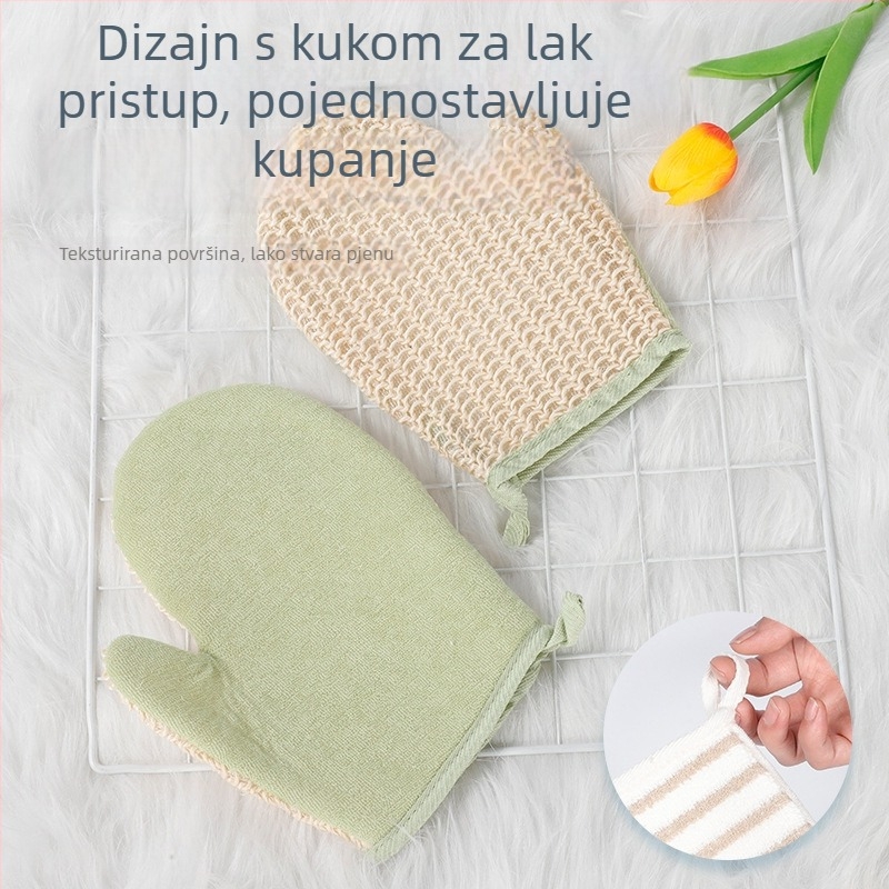Lanene rukavice za kupanje, set s kuglicom za kupanje, eksfolijacijski ručnik za tijelo i sapun s glinom