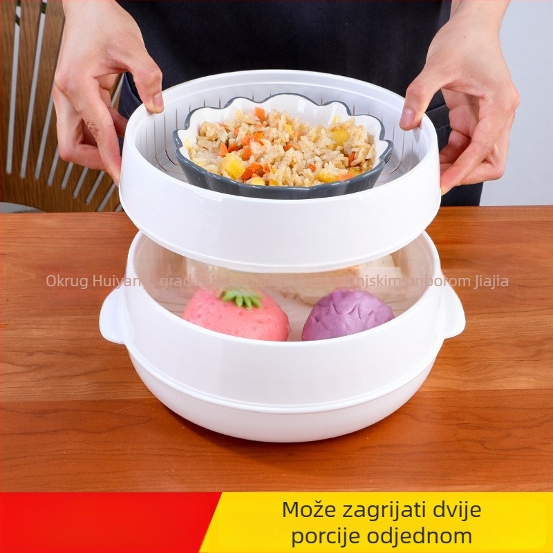 Višeslojni parni lonac za mikrovalnu — okrugla plastična posuda za žemljice i knedle