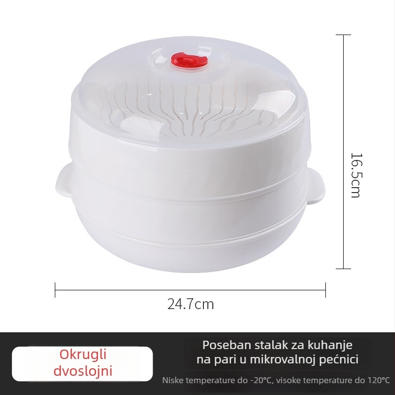 Višeslojni parni lonac za mikrovalnu — okrugla plastična posuda za žemljice i knedle