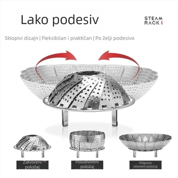 Univerzalni stalak za paru od nehrđajućeg čelika 201, proširiv i sklopa, posuda za paru, ploča za paru i mreža za paru za povrće