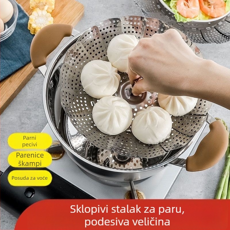 Univerzalni stalak za paru od nehrđajućeg čelika 201, proširiv i sklopa, posuda za paru, ploča za paru i mreža za paru za povrće