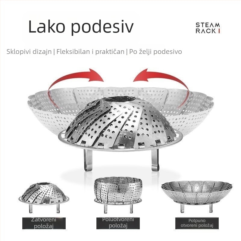 Univerzalni stalak za paru od nehrđajućeg čelika 201, proširiv i sklopa, posuda za paru, ploča za paru i mreža za paru za povrće