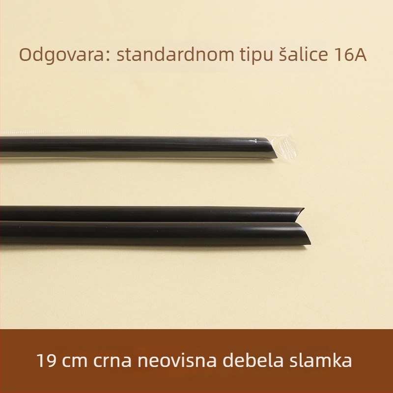 Jednokratna crna slamka, prehrambene kvalitete, za komercijalnu upotrebu; za čaj s mlijekom, kavu i sokove; pojedinačno pakirana; pogodna za topla i hladna pića.