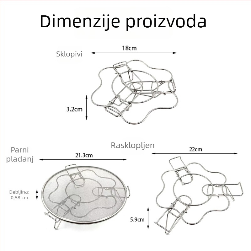Sklopiva mreža za paru od nehrđajućeg čelika 304, s blokadom protiv klizanja, okrugla mreža za kuhanje jaja