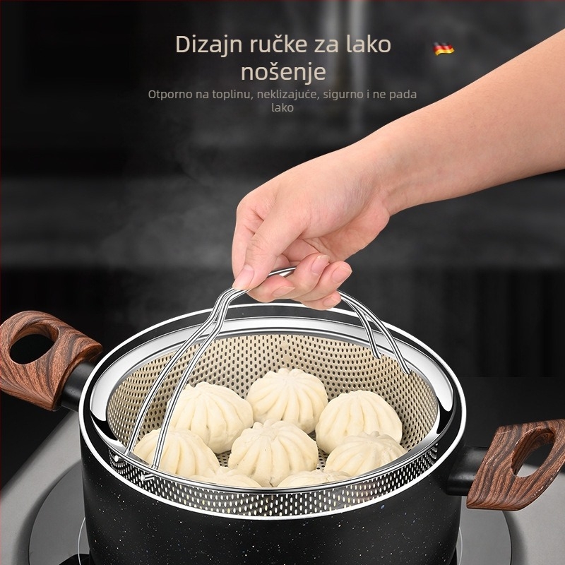 Parna košarica od 304 nehrđajućeg čelika s gusto raspoređenim otvorima za odvod i pranje povrća; parna mreža za električni lonac za rižu i odvajanje vode za rižinu juhu