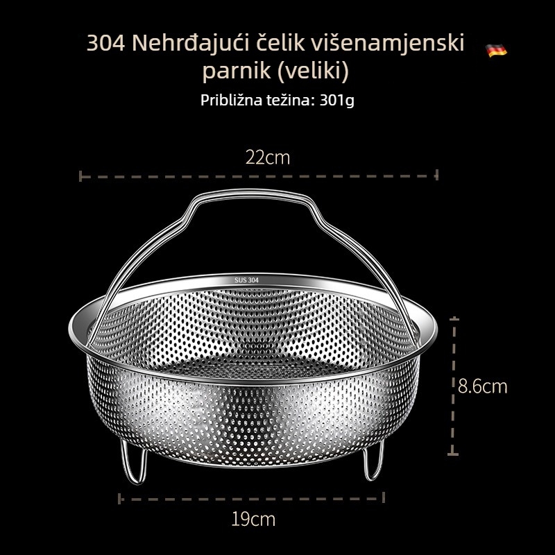 Parna košarica od 304 nehrđajućeg čelika s gusto raspoređenim otvorima za odvod i pranje povrća; parna mreža za električni lonac za rižu i odvajanje vode za rižinu juhu