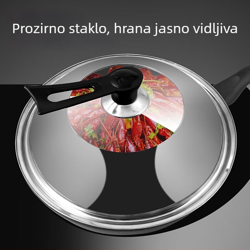 Poklop od nehrđajućeg čelika s kaljenim staklom, otporan na visoke temperature, univerzalni poklopac za kuhanje