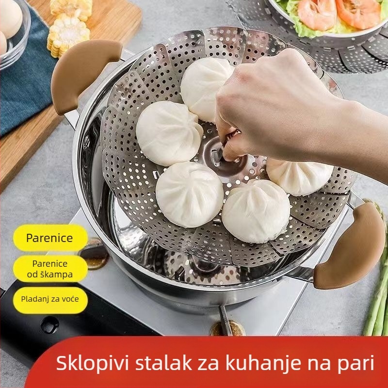Nehrđajući čelik, parna rešetka u obliku lotosa, teleskopijska, sklopiva posuda za paru za knedle i peciva