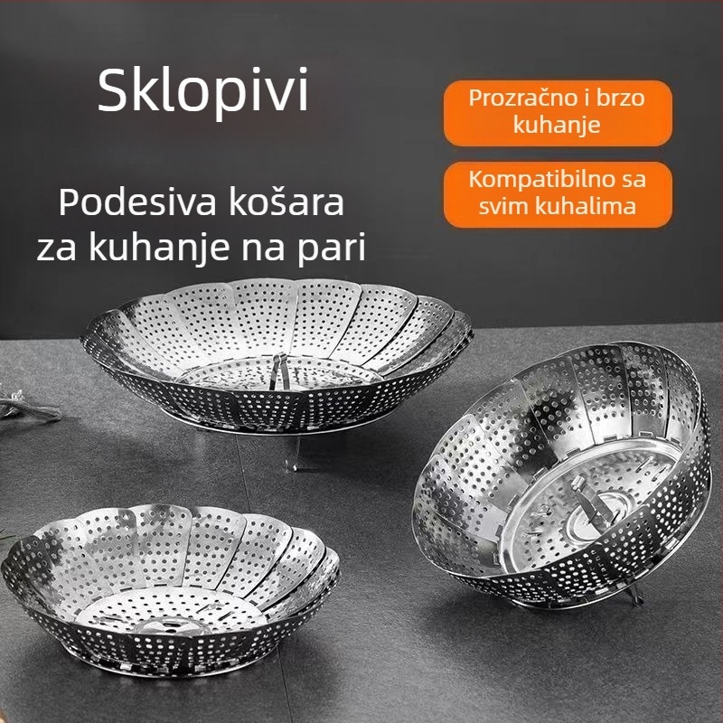 Nehrđajući čelik, parna rešetka u obliku lotosa, teleskopijska, sklopiva posuda za paru za knedle i peciva