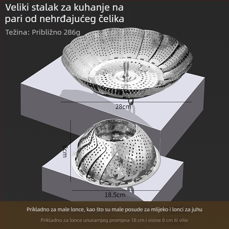 Nehrđajući čelik, parna rešetka u obliku lotosa, teleskopijska, sklopiva posuda za paru za knedle i peciva