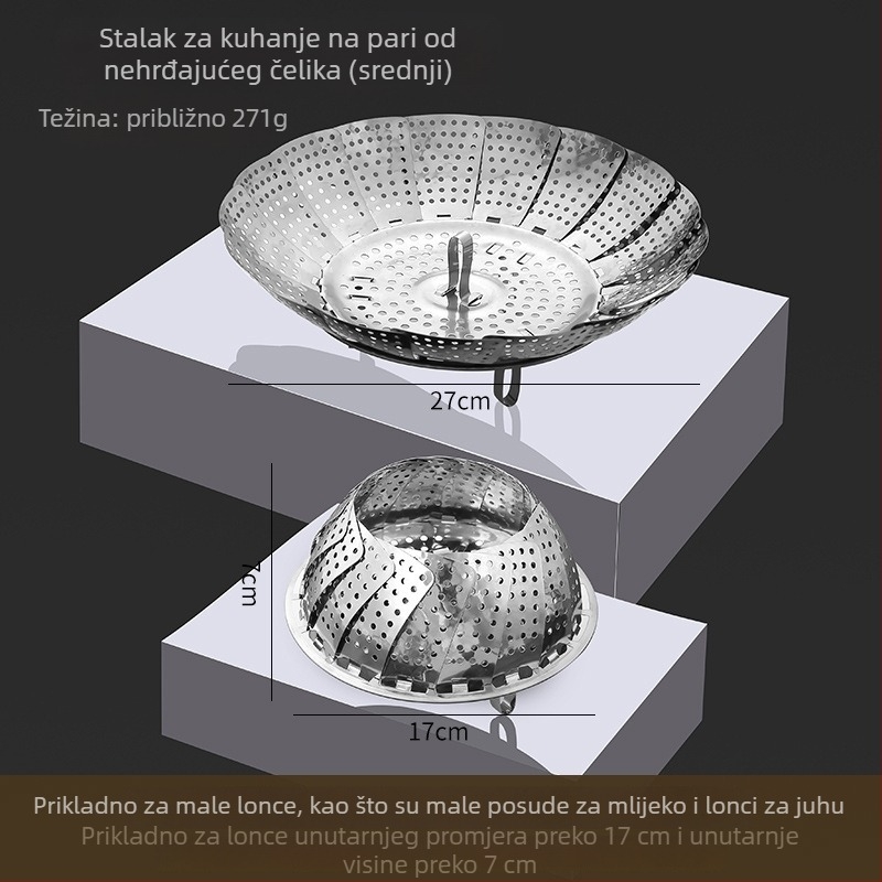 Nehrđajući čelik, parna rešetka u obliku lotosa, teleskopijska, sklopiva posuda za paru za knedle i peciva