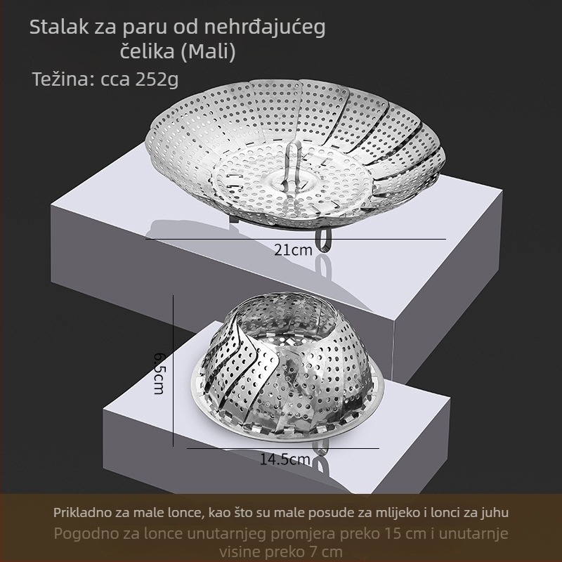 Nehrđajući čelik, parna rešetka u obliku lotosa, teleskopijska, sklopiva posuda za paru za knedle i peciva