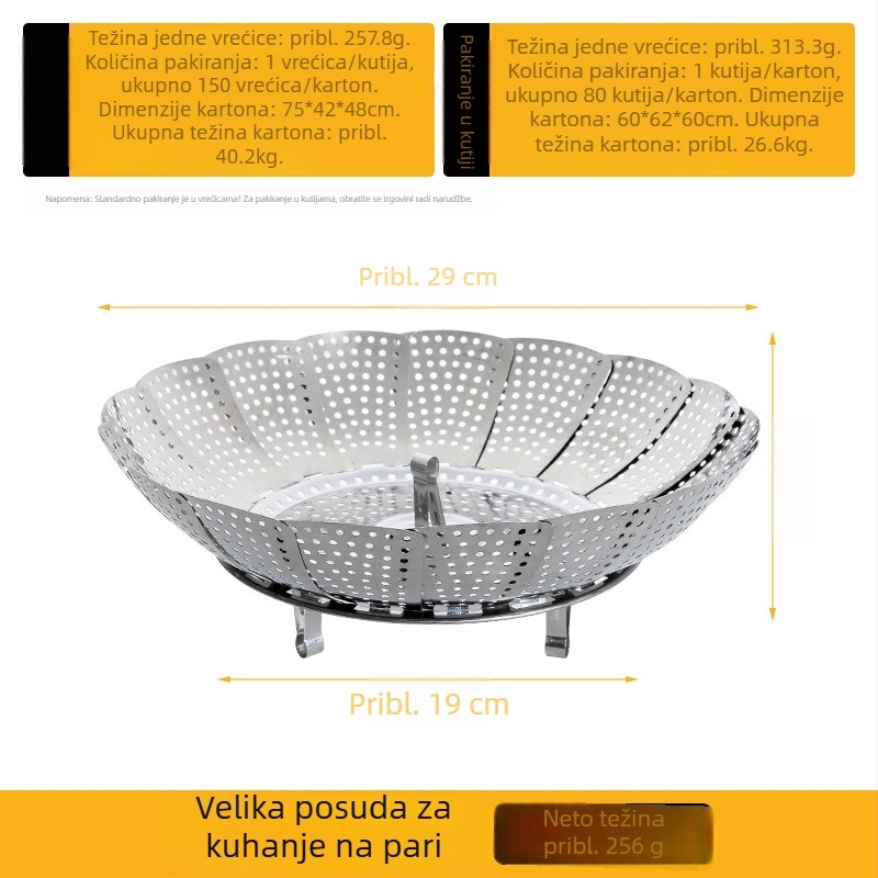 Nerđajući čelik, sklopiva teleskopska rešetka za paru, za kuhanje jaja i knedli, višenamjenski poslužavnik za paru
