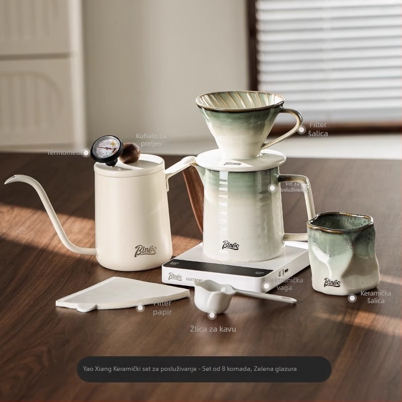 Bincoo Set za kavu pour-over s keramičkim filterom, posuda za dijeljenje i ručni mlin za kavu za kućnu upotrebu