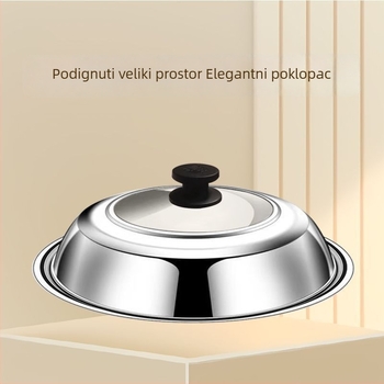 Poklop za wok od nehrđajućeg čelika s kaljenim staklom visoke čvrstoće, tip ravnog otvora, kompatibilan s različitim veličinama lonaca.
