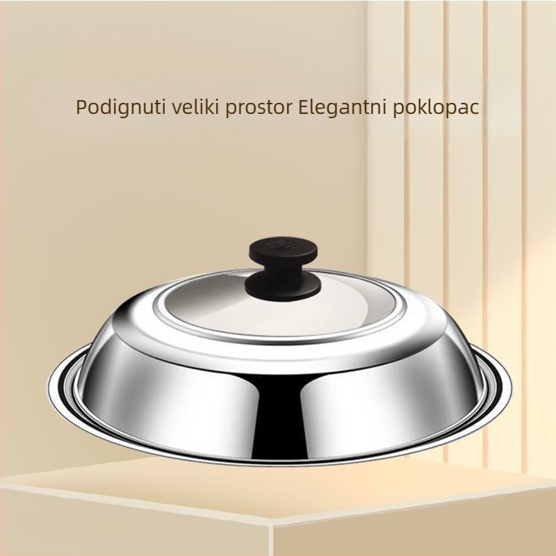 Poklop za wok od nehrđajućeg čelika s kaljenim staklom visoke čvrstoće, tip ravnog otvora, kompatibilan s različitim veličinama lonaca.