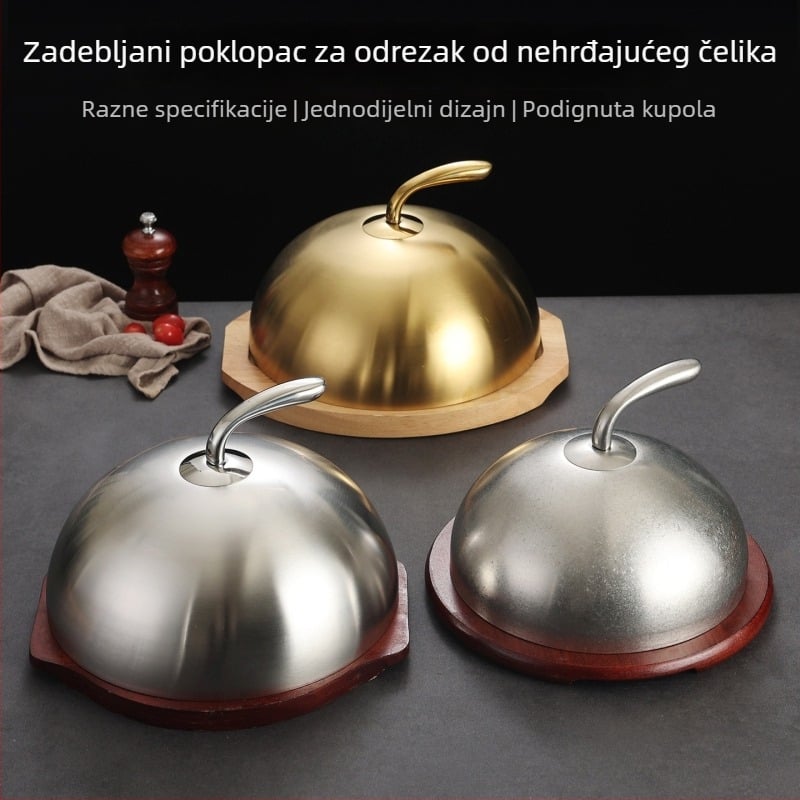 Nehrđajući čelični poklopac za steak, okrugli poklopac za teppanyaki i posluživanje