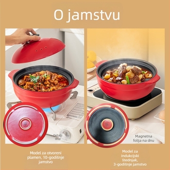 Keramički lonac sa širokim otvorom, otporan na visoke temperature, za juhe, kašu i dekokte; s poklopcem; pogodan za plinski i indukcijski štednjak