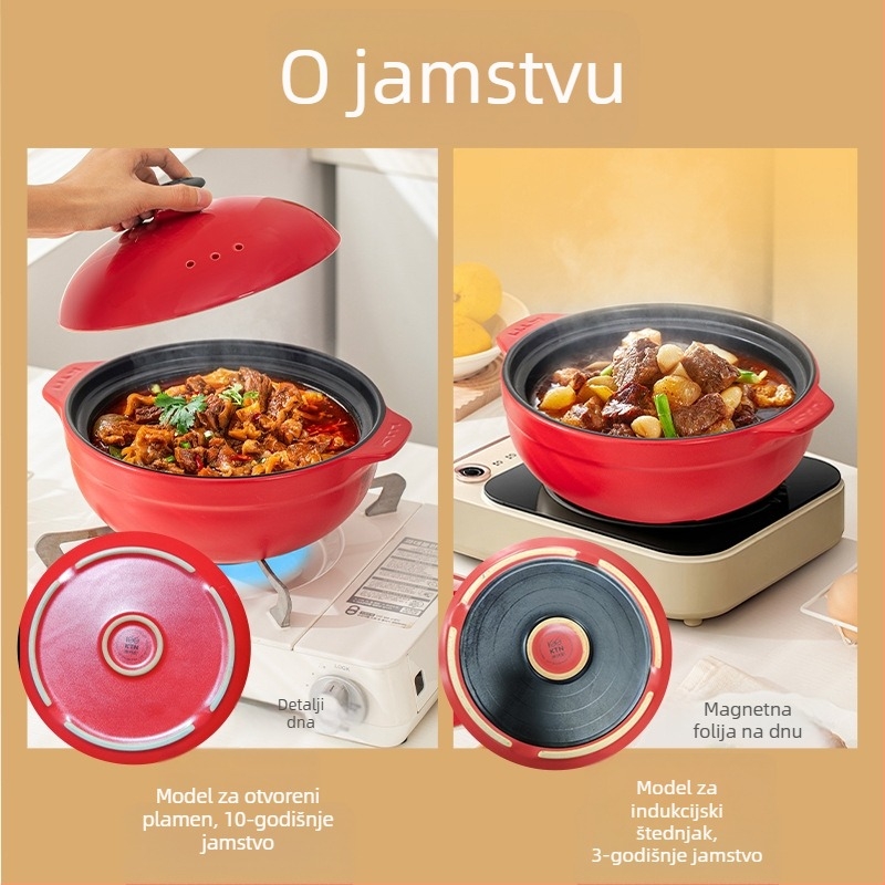 Keramički lonac sa širokim otvorom, otporan na visoke temperature, za juhe, kašu i dekokte; s poklopcem; pogodan za plinski i indukcijski štednjak
