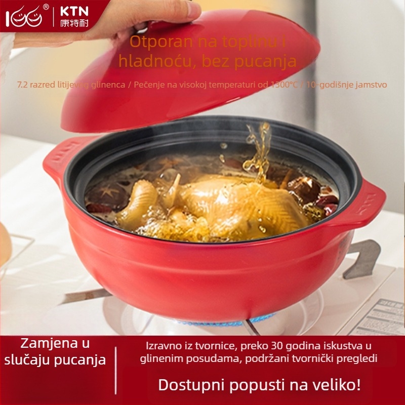Keramički lonac sa širokim otvorom, otporan na visoke temperature, za juhe, kašu i dekokte; s poklopcem; pogodan za plinski i indukcijski štednjak