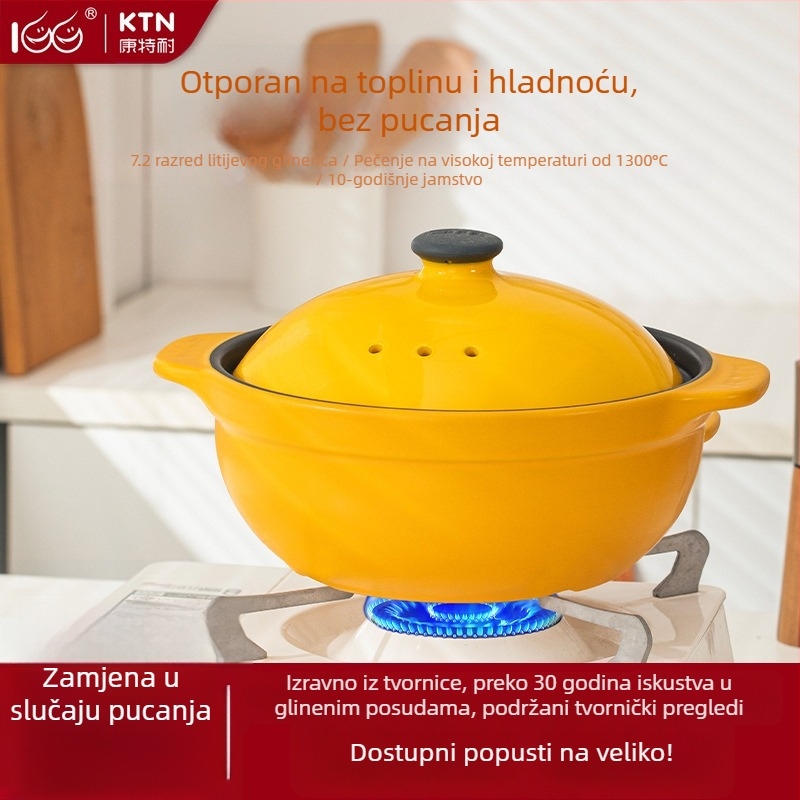 Keramički lonac sa širokim otvorom, otporan na visoke temperature, za juhe, kašu i dekokte; s poklopcem; pogodan za plinski i indukcijski štednjak