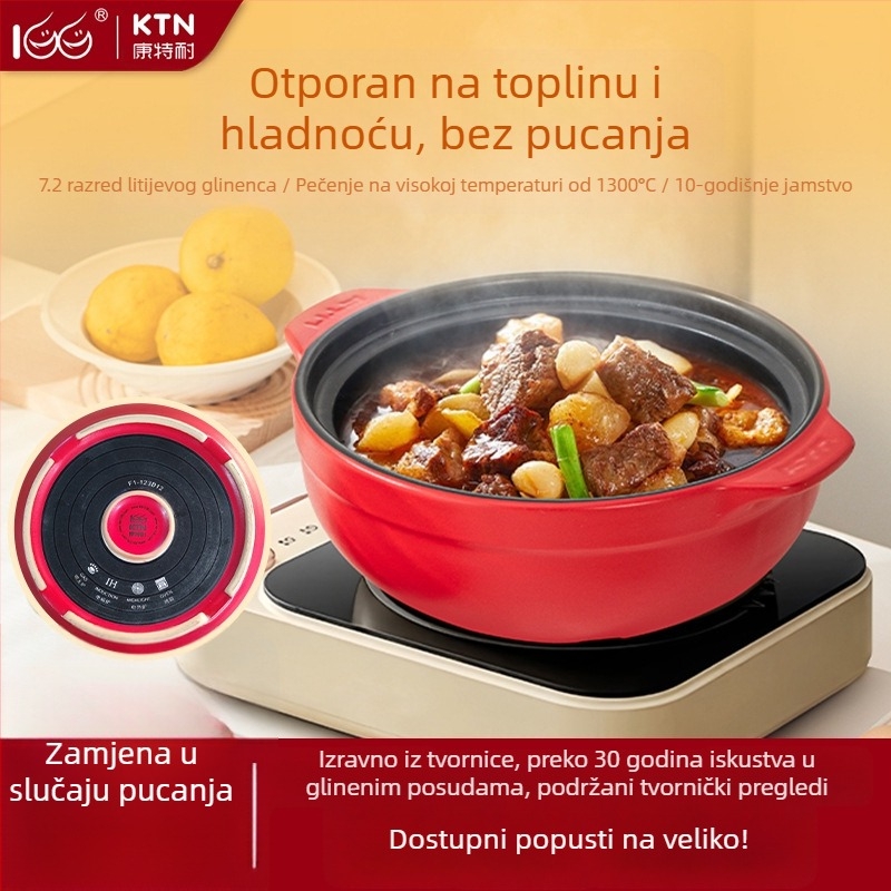 Keramički lonac sa širokim otvorom, otporan na visoke temperature, za juhe, kašu i dekokte; s poklopcem; pogodan za plinski i indukcijski štednjak