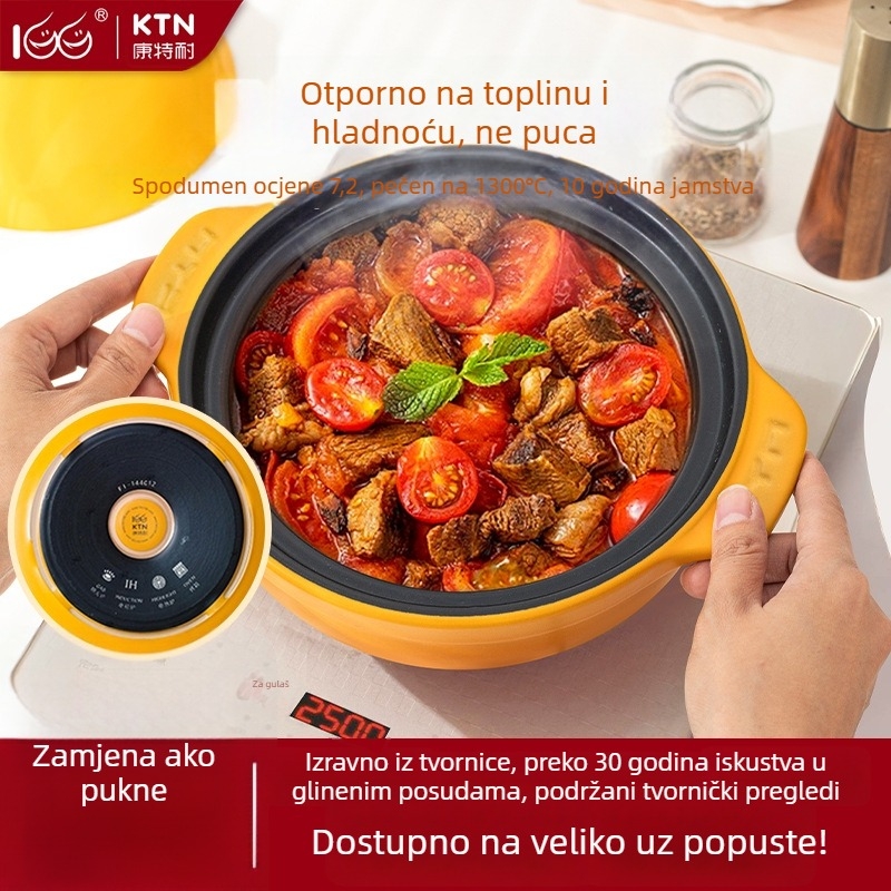 Keramički lonac sa širokim otvorom, otporan na visoke temperature, za juhe, kašu i dekokte; s poklopcem; pogodan za plinski i indukcijski štednjak
