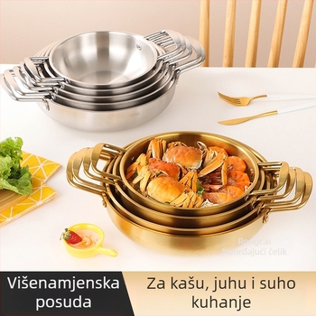 Korejskog stila posuda od nehrđajućeg čelika za morski plodovi, zlatna mini posuda s dvije ručke i staklenim poklopcem, pogodna za ramen i juhe