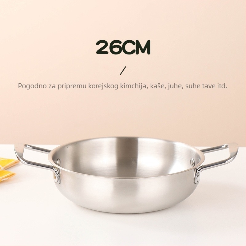Korejskog stila posuda od nehrđajućeg čelika za morski plodovi, zlatna mini posuda s dvije ručke i staklenim poklopcem, pogodna za ramen i juhe