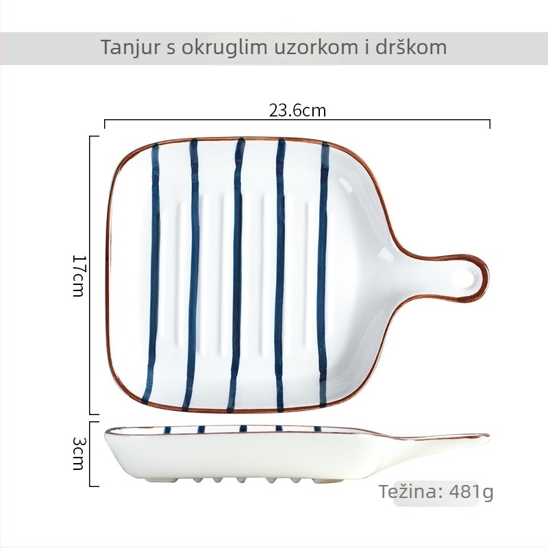 Japanski stil keramički tanjur s drškom, porculanski tanjur za steak, nordijsko-zapadno posuđe