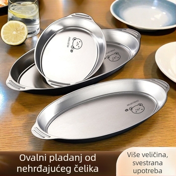 Ovalni tanjur od 304 nehrđajućeg čelika s dvije ručke, dubok i višenamjenski za kuhanje na pari ribe, roštilj i dim sum